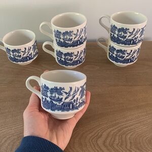 Churchill Blue Willow 1970s Made in‎ England Set of 6 Blue & White coffee mugs